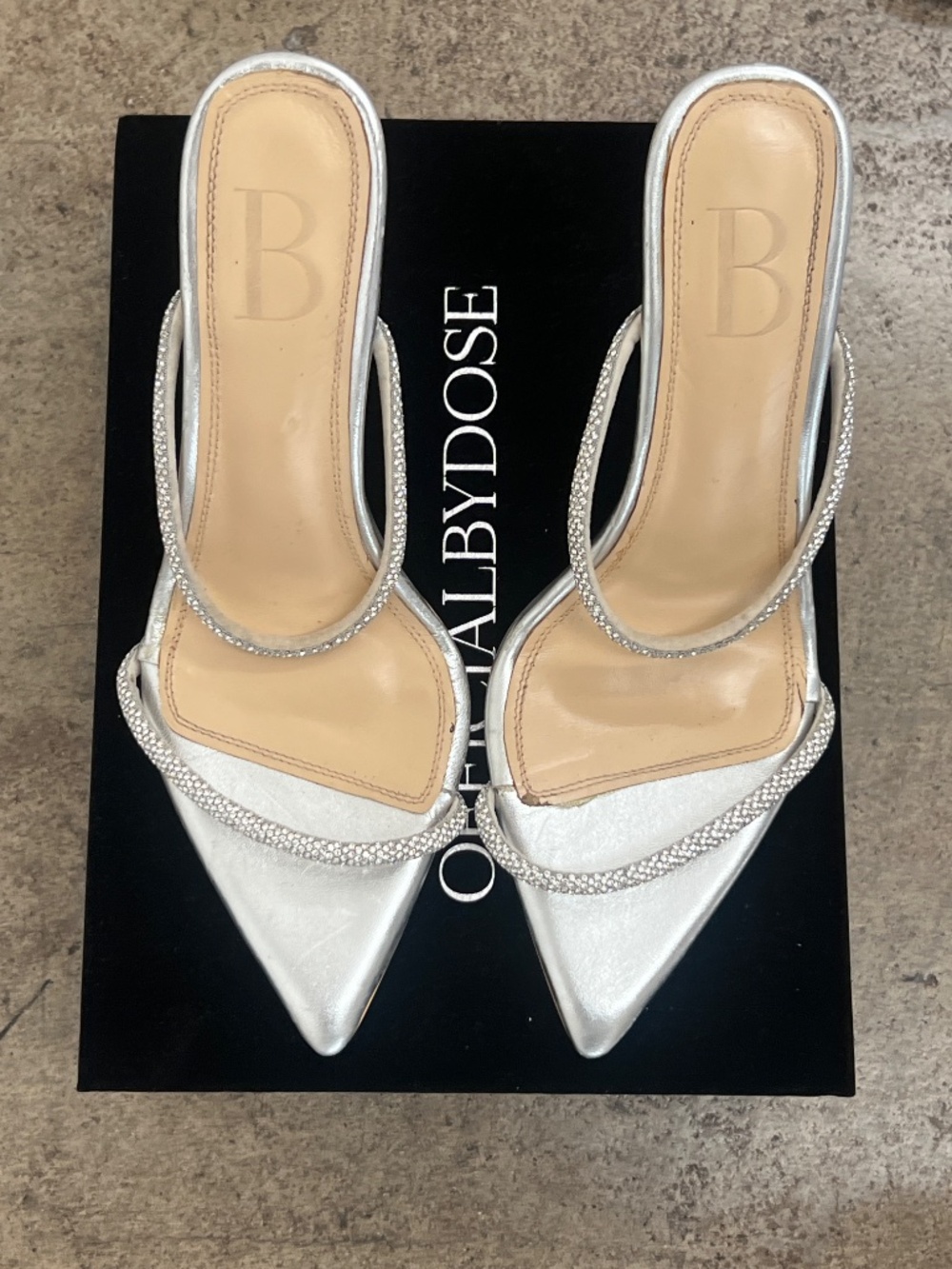 ByDose Silver Rhinestone Pointed Toe Mules - Picture 3 of 5